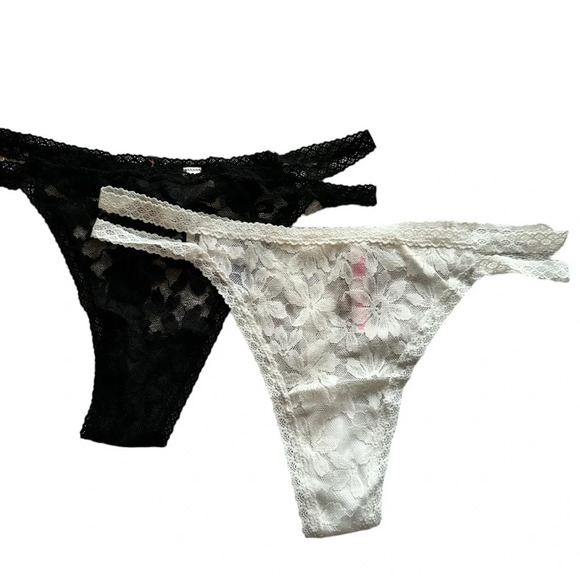 NWT Pink by Victoria Secrets Sexy Lace Thong G-String Panties 2 Pack Bundle - Picture 1 of 6